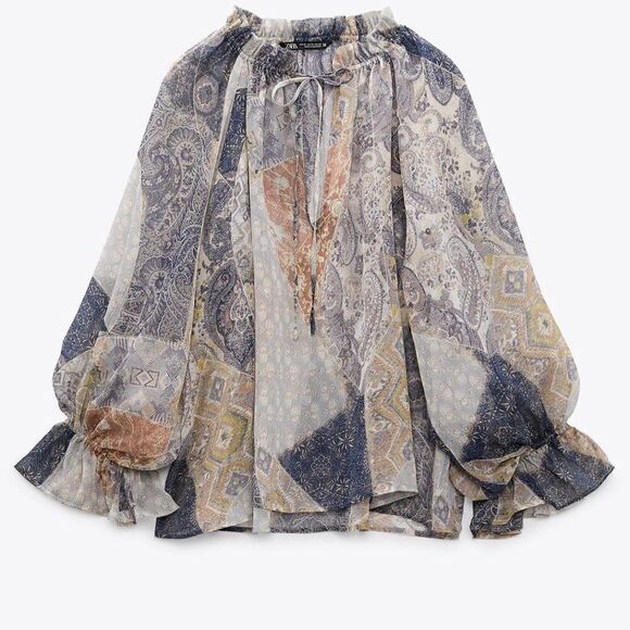 ZARA RUCHED PRINTED SHIRT - Picture 4 of 7